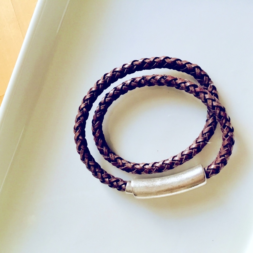 Braided Leather and Silver Bracelet